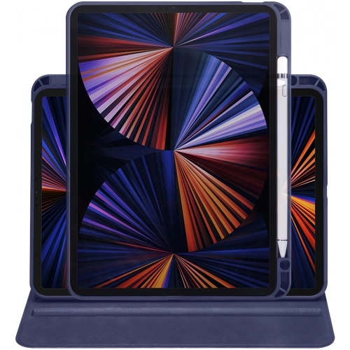 Apple iPad Pro 11 inç 2020 Tablet Kılıfı Termik Kalem Bölmeli Dönebilen Standlı Kapak - Lacivert