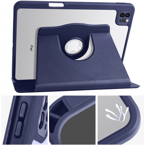 Apple iPad Pro 11 inç 2020 Tablet Kılıfı Termik Kalem Bölmeli Dönebilen Standlı Kapak - Lacivert