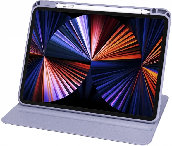 Apple iPad Pro 11 inç 2020 Tablet Kılıfı Termik Kalem Bölmeli Dönebilen Standlı Kapak - Lavanta Gri