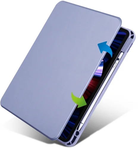 Apple iPad Pro 11 inç 2020 Tablet Kılıfı Termik Kalem Bölmeli Dönebilen Standlı Kapak - Lavanta Gri