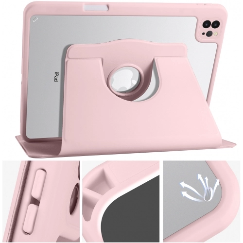 Apple iPad Pro 11 inç 2020 Tablet Kılıfı Termik Kalem Bölmeli Dönebilen Standlı Kapak - Pembe