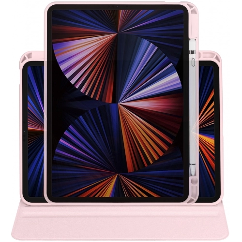 Apple iPad Pro 11 inç 2020 Tablet Kılıfı Termik Kalem Bölmeli Dönebilen Standlı Kapak - Pembe
