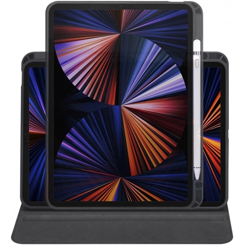 Apple iPad Pro 11 inç 2020 Tablet Kılıfı Termik Kalem Bölmeli Dönebilen Standlı Kapak - Siyah