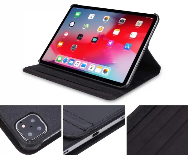 Apple iPad Pro 11 inç 2021 (3. Nesil) Tablet Kılıfı 360 Derece Dönebilen Standlı Kapak - Siyah