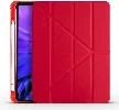 Apple iPad Pro 11 inç 2021 (3. Nesil) Tablet Kılıfı Standlı Tri Folding Kalemlikli Silikon Smart Cover - Kırmızı
