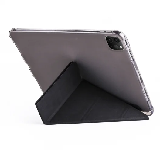 Apple iPad Pro 11 inç 2021 (3. Nesil) Tablet Kılıfı Standlı Tri Folding Kalemlikli Silikon Smart Cover - Siyah