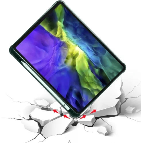Apple iPad Pro 11 inç 2021 (3. Nesil) Tablet Kılıfı Standlı Tri Folding Kalemlikli Silikon Smart Cover - Yeşil