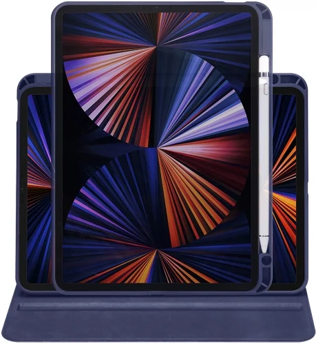 Apple iPad Pro 11 inç 2021 (3. Nesil) Tablet Kılıfı Termik Kalem Bölmeli Dönebilen Standlı Kapak - Lacivert