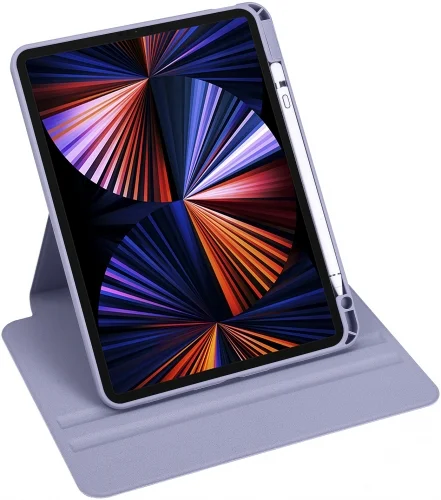 Apple iPad Pro 11 inç 2021 (3. Nesil) Tablet Kılıfı Termik Kalem Bölmeli Dönebilen Standlı Kapak - Lavanta Gri