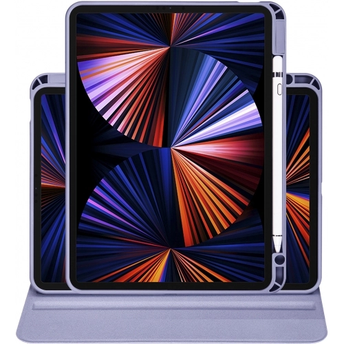 Apple iPad Pro 11 inç 2021 (3. Nesil) Tablet Kılıfı Termik Kalem Bölmeli Dönebilen Standlı Kapak - Lavanta Gri
