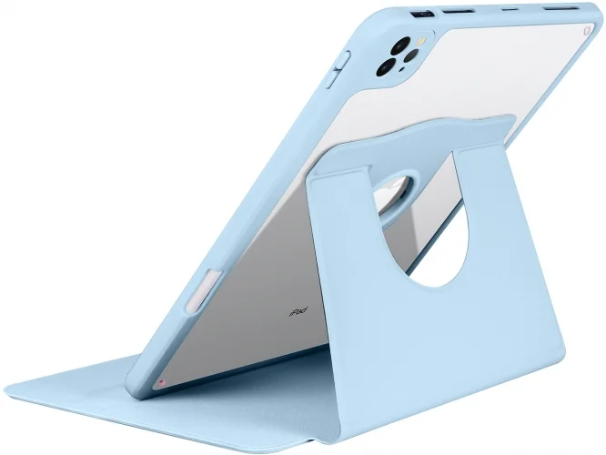 Apple iPad Pro 11 inç 2021 (3. Nesil) Tablet Kılıfı Termik Kalem Bölmeli Dönebilen Standlı Kapak - Mavi