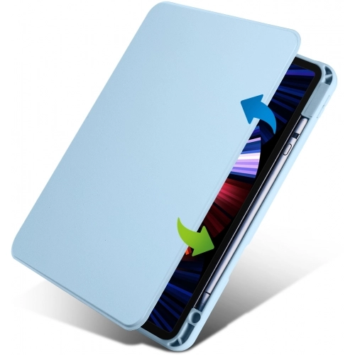 Apple iPad Pro 11 inç 2021 (3. Nesil) Tablet Kılıfı Termik Kalem Bölmeli Dönebilen Standlı Kapak - Mavi