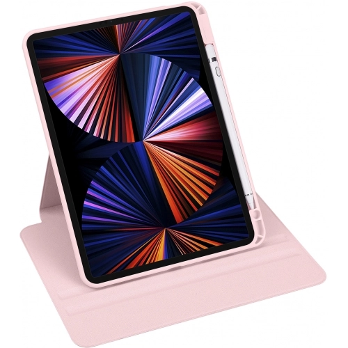 Apple iPad Pro 11 inç 2021 (3. Nesil) Tablet Kılıfı Termik Kalem Bölmeli Dönebilen Standlı Kapak - Pembe