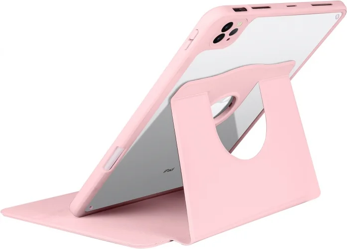 Apple iPad Pro 11 inç 2021 (3. Nesil) Tablet Kılıfı Termik Kalem Bölmeli Dönebilen Standlı Kapak - Pembe