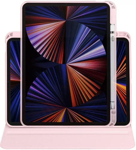 Apple iPad Pro 11 inç 2021 (3. Nesil) Tablet Kılıfı Termik Kalem Bölmeli Dönebilen Standlı Kapak - Pembe