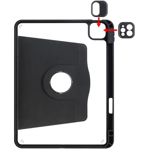 Apple iPad Pro 11 inç 2021 (3. Nesil) Tablet Kılıfı Termik Kalem Bölmeli Dönebilen Standlı Kapak - Siyah