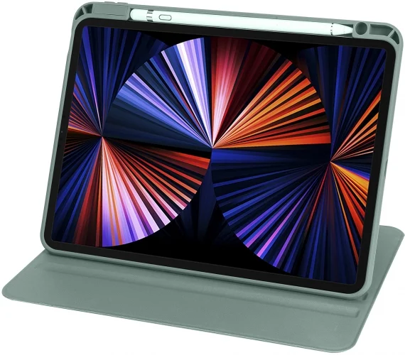 Apple iPad Pro 11 inç 2021 (3. Nesil) Tablet Kılıfı Termik Kalem Bölmeli Dönebilen Standlı Kapak - Yeşil