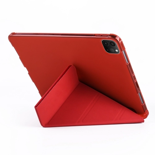 Apple iPad Pro 12.9 2022 M2 (6. Nesil) Tablet Kılıfı Standlı Tri Folding Kalemlikli Silikon Smart Cover - Kırmızı