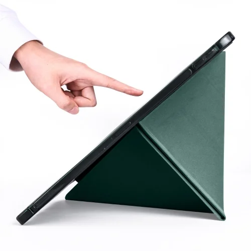 Apple iPad Pro 12.9 2022 M2 (6. Nesil) Tablet Kılıfı Standlı Tri Folding Kalemlikli Silikon Smart Cover - Koyu Yeşil