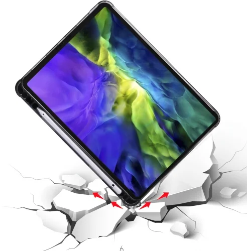 Apple iPad Pro 12.9 2022 M2 (6. Nesil) Tablet Kılıfı Standlı Tri Folding Kalemlikli Silikon Smart Cover - Lacivert