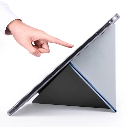 Apple iPad Pro 12.9 2022 M2 (6. Nesil) Tablet Kılıfı Standlı Tri Folding Kalemlikli Silikon Smart Cover - Mavi