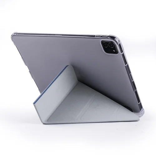 Apple iPad Pro 12.9 2022 M2 (6. Nesil) Tablet Kılıfı Standlı Tri Folding Kalemlikli Silikon Smart Cover - Mavi