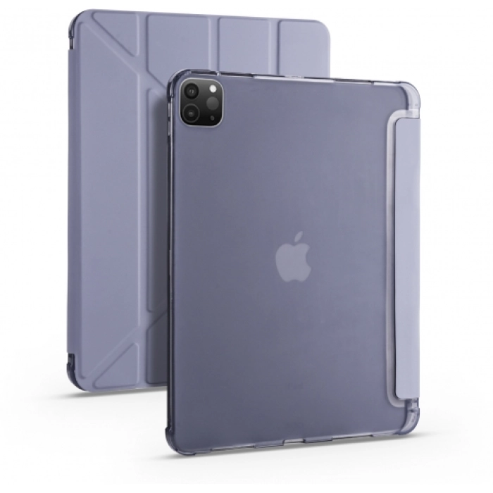 Apple iPad Pro 12.9 2022 M2 (6. Nesil) Tablet Kılıfı Standlı Tri Folding Kalemlikli Silikon Smart Cover - Mor