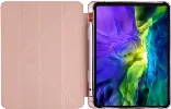 Apple iPad Pro 12.9 2022 M2 (6. Nesil) Tablet Kılıfı Standlı Tri Folding Kalemlikli Silikon Smart Cover - Pembe