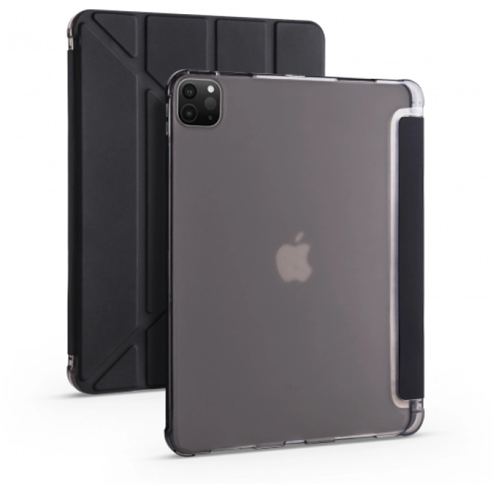 Apple iPad Pro 12.9 2022 M2 (6. Nesil) Tablet Kılıfı Standlı Tri Folding Kalemlikli Silikon Smart Cover - Siyah