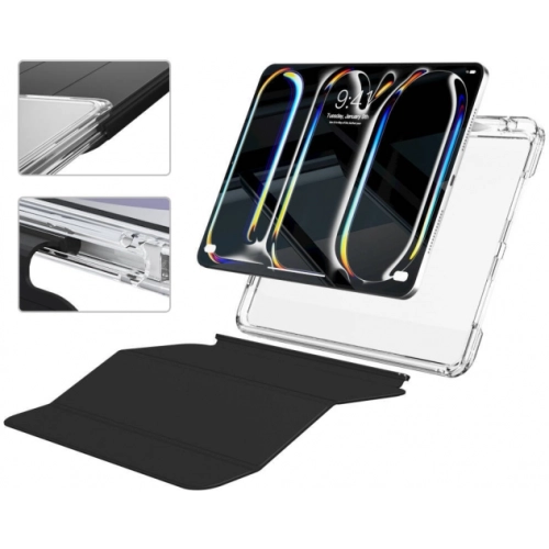 Apple iPad Pro 13 2024 ​Kılıf Magnetik Ayrılabilen Airbagli Sliding Silikon Tablet Kapak - Siyah