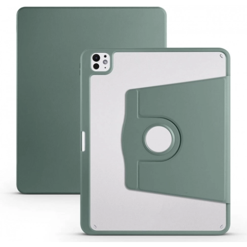 Apple iPad Pro 13 2024 Tablet Kılıfı Termik Kalem Bölmeli Dönebilen Standlı Kapak - Koyu Yeşil