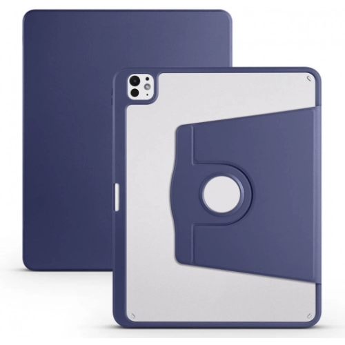 Apple iPad Pro 13 2024 Tablet Kılıfı Termik Kalem Bölmeli Dönebilen Standlı Kapak - Lacivert