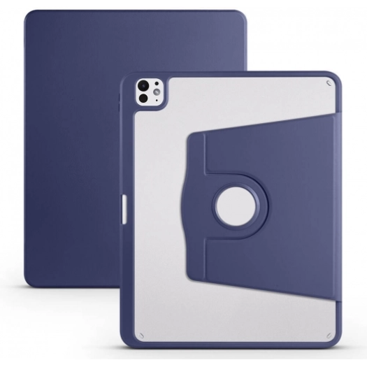 Apple iPad Pro 13 2024 Tablet Kılıfı Termik Kalem Bölmeli Dönebilen Standlı Kapak - Lacivert