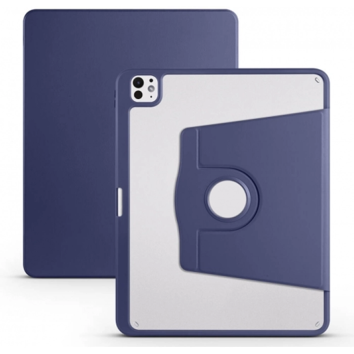 Apple iPad Pro 13 2024 Tablet Kılıfı Termik Kalem Bölmeli Dönebilen Standlı Kapak - Lacivert