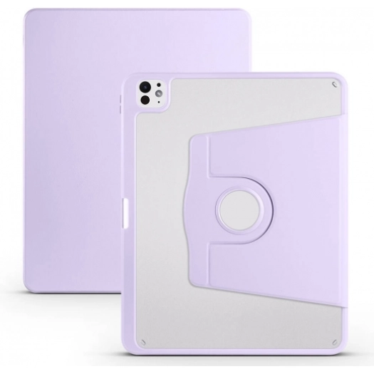 Apple iPad Pro 13 2024 Tablet Kılıfı Termik Kalem Bölmeli Dönebilen Standlı Kapak - Lila