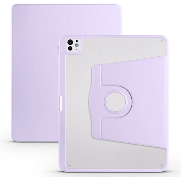 Apple iPad Pro 13 2024 Tablet Kılıfı Termik Kalem Bölmeli Dönebilen Standlı Kapak - Lila