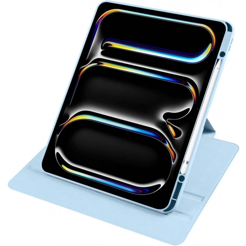 Apple iPad Pro 13 2024 Tablet Kılıfı Termik Kalem Bölmeli Dönebilen Standlı Kapak - Mavi