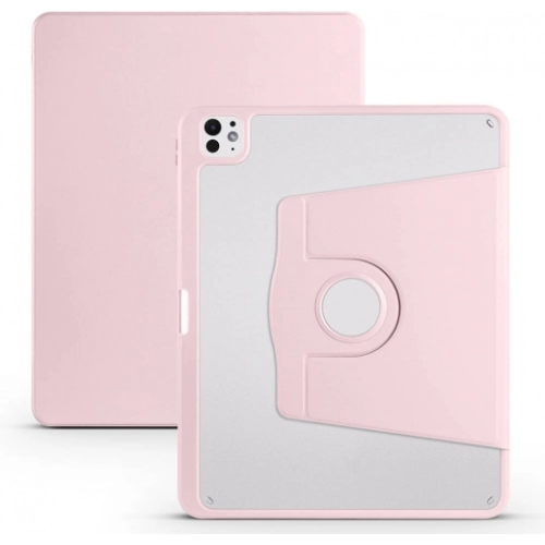 Apple iPad Pro 13 2024 Tablet Kılıfı Termik Kalem Bölmeli Dönebilen Standlı Kapak - Pembe