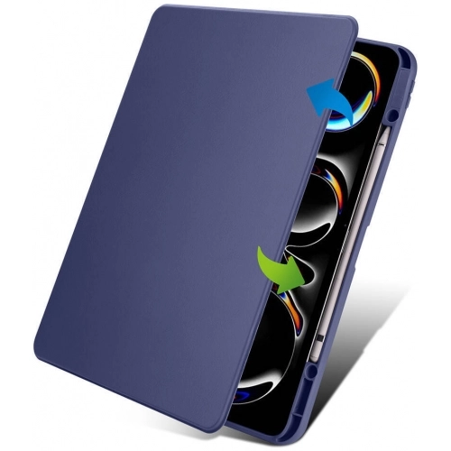 Apple iPad Pro 13 2024 Tablet Kılıfı Termik Kalem Bölmeli Dönebilen Standlı Kapak - Pembe