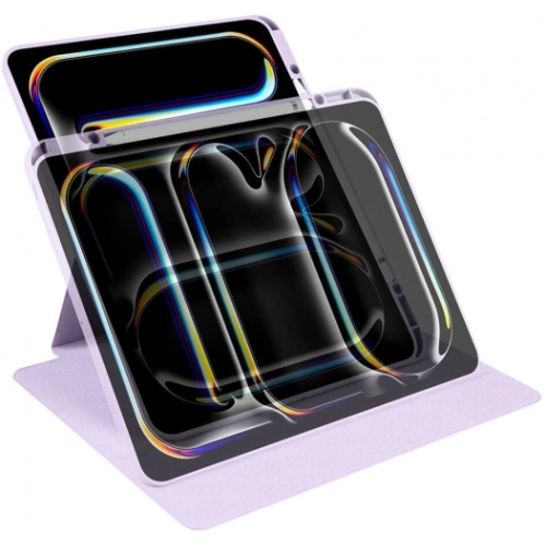 Apple iPad Pro 13 2024 Tablet Kılıfı Termik Kalem Bölmeli Dönebilen Standlı Kapak - Pembe