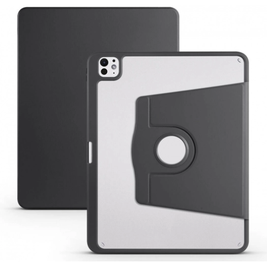Apple iPad Pro 13 2024 Tablet Kılıfı Termik Kalem Bölmeli Dönebilen Standlı Kapak - Siyah
