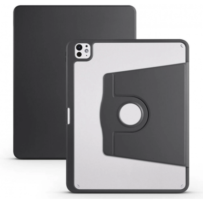 Apple iPad Pro 13 2024 Tablet Kılıfı Termik Kalem Bölmeli Dönebilen Standlı Kapak - Siyah