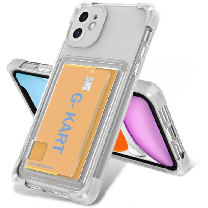 Apple iPhone 11 Kılıf Airbag Tasarımlı Şeffaf Kartlıklı G-Kart Kapak - Şeffaf