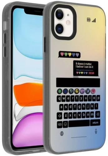 Apple iPhone 11 Kılıf Desenli Zore Dragon Sert Kapak - Klavye