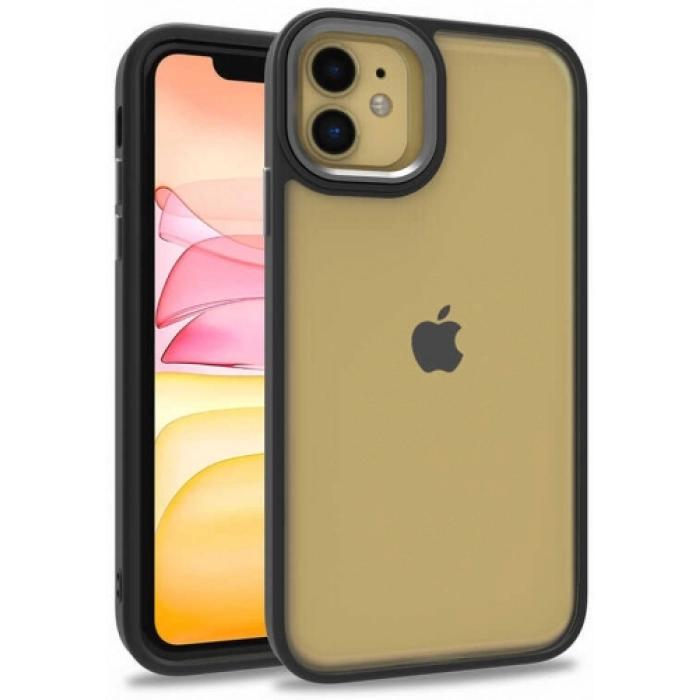 Apple iPhone 11 Kılıf Electro Silikon Renkli Flora Kapak - Siyah