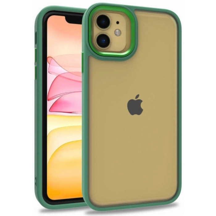 Apple iPhone 11 Kılıf Electro Silikon Renkli Flora Kapak - Yeşil