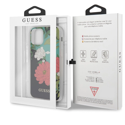 Apple iPhone 11 Kılıf GUESS Çiçek Desenli Tasarım Kapak - Siyah
