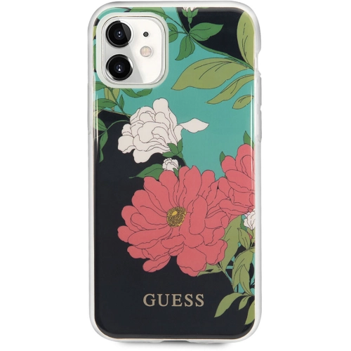 Apple iPhone 11 Kılıf GUESS Çiçek Desenli Tasarım Kapak - Siyah