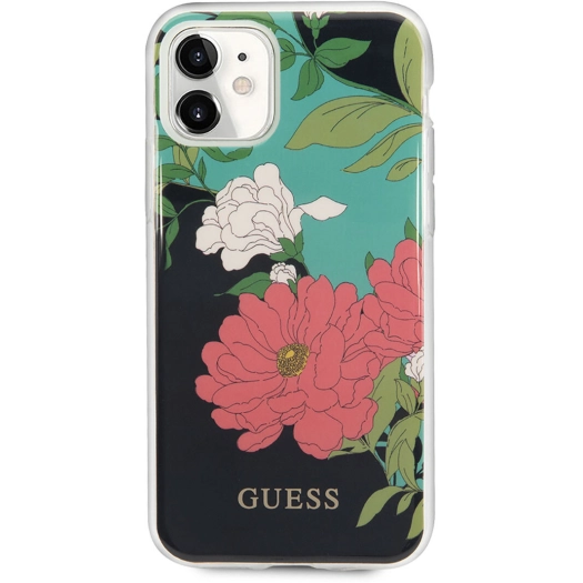 Apple iPhone 11 Kılıf GUESS Çiçek Desenli Tasarım Kapak - Siyah