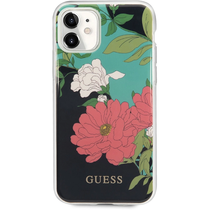 Apple iPhone 11 Kılıf GUESS Çiçek Desenli Tasarım Kapak - Siyah